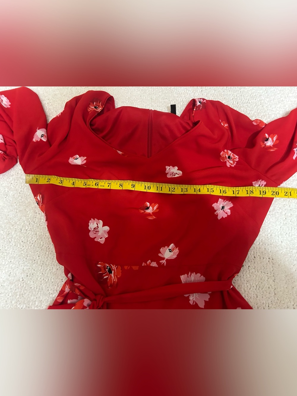 White House Black Market Red Floral Long-Sleeve A-Line Dress - Picture 4 of 6